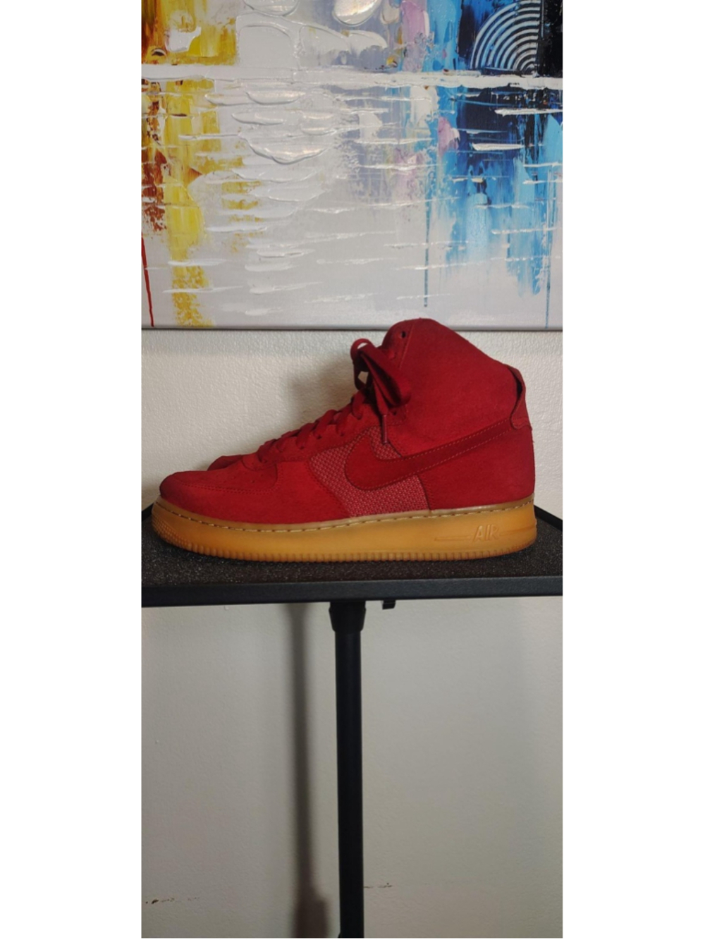 Nike Air Force 1 High Shoes Mens Size 9.5 Red Suede Gum Sole Sneakers 806403-601